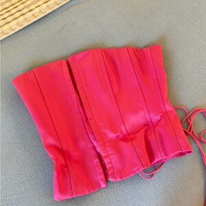 Danielle Guizio Vibrant Pink Satin Corset Top